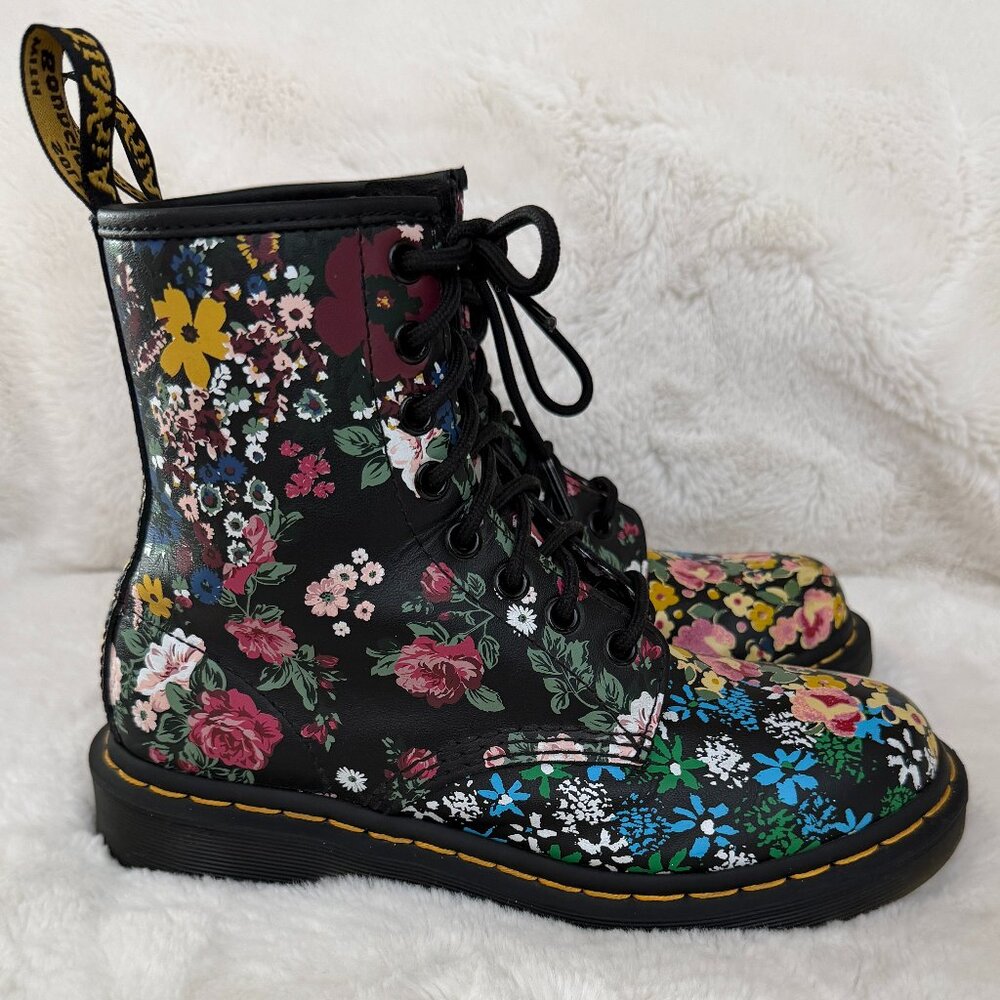 Dr. Martens 1460 Pascal Floral Lace‑Up Boots Women's Black Floral Leather Size:6 - Picture 6 of 14
